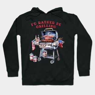 I'd Rather Be Grilling, Watercolor Design BBQ Party Hoodie